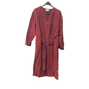 Universal Thread Womens Burgundy Red Cotton Double Gauze Henley Midi Dress Small